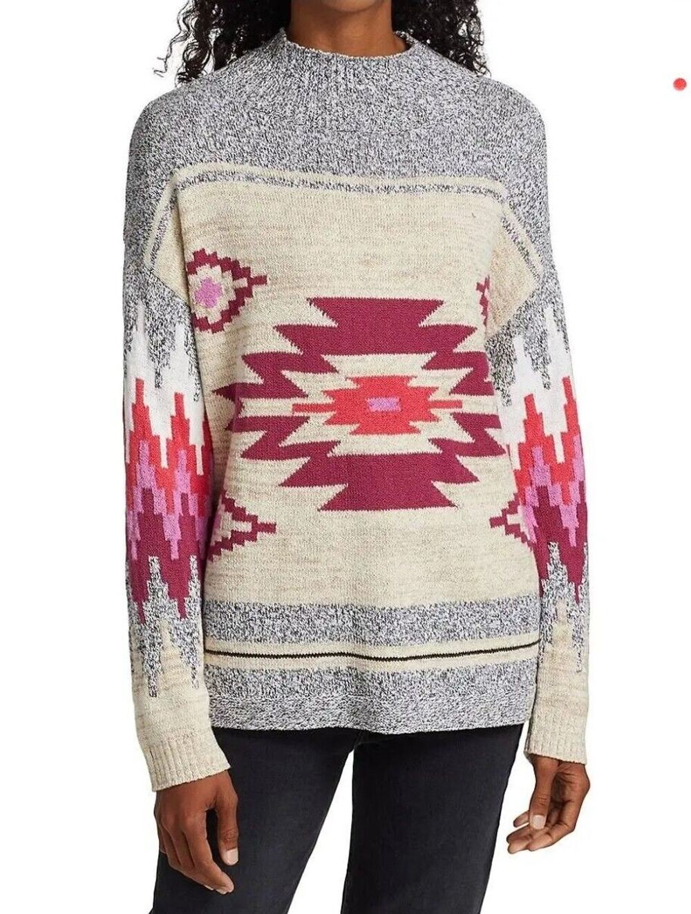NIC + ZOE neutral multi Aztec Tribal Southwestern pullover sweater XL Mint $168